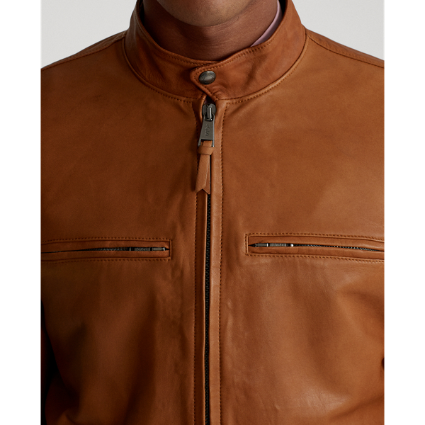 Luggage Brown Leather Cafe Racer Jacket Polo Ralph Lauren 6