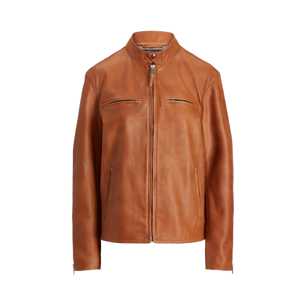 Luggage Brown Leather Cafe Racer Jacket Polo Ralph Lauren 2
