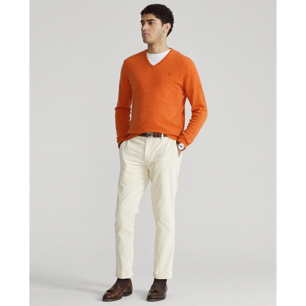 Jaffa Orange Heather Merino Wool V-Neck Jumper Polo Ralph Lauren 3