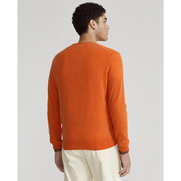 Jaffa Orange Heather Merino Wool V-Neck Jumper Polo Ralph Lauren 4