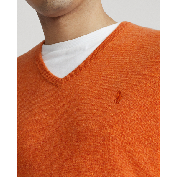 Jaffa Orange Heather Merino Wool V-Neck Jumper Polo Ralph Lauren 5