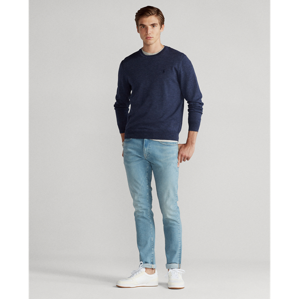 Pull cintr&eacute; en laine lavable Polo Ralph Lauren en Bleu Fresco chin&eacute; 4