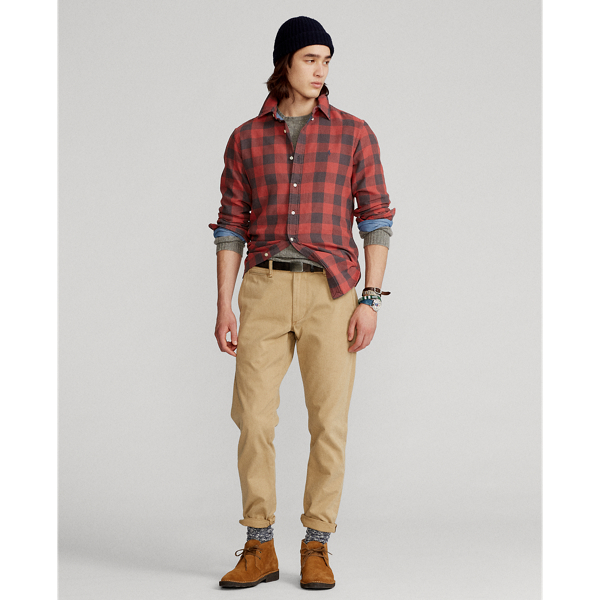5034b Red/Black Custom Fit Indigo Plaid Shirt Polo Ralph Lauren 4