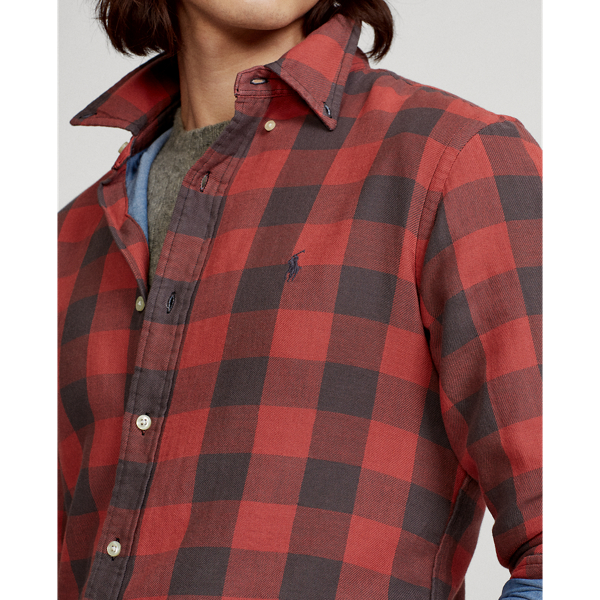 5034b Red/Black Custom Fit Indigo Plaid Shirt Polo Ralph Lauren 6