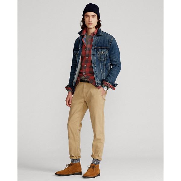 5034b Red/Black Custom Fit Indigo Plaid Shirt Polo Ralph Lauren 7