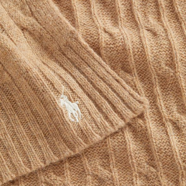 Camel Cable-Knit Wool-Cashmere Scarf Polo Ralph Lauren 3