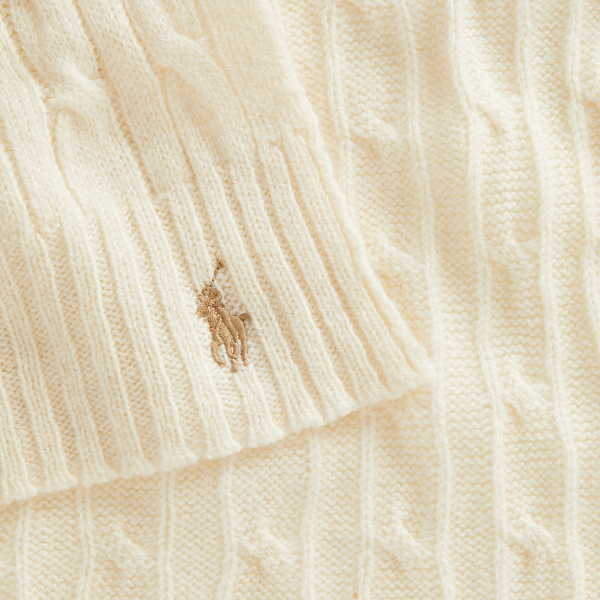 Cream Cable-Knit Wool-Cashmere Scarf Polo Ralph Lauren 3