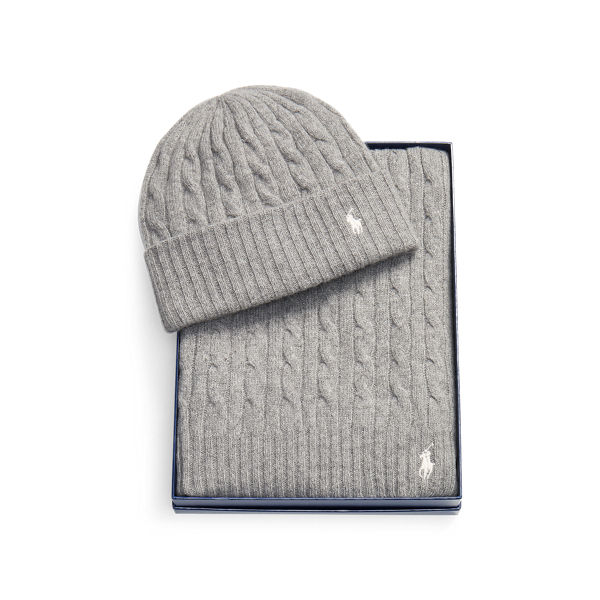 Grey Cable-Knit Hat &amp; Scarf Gift Set Polo Ralph Lauren 2