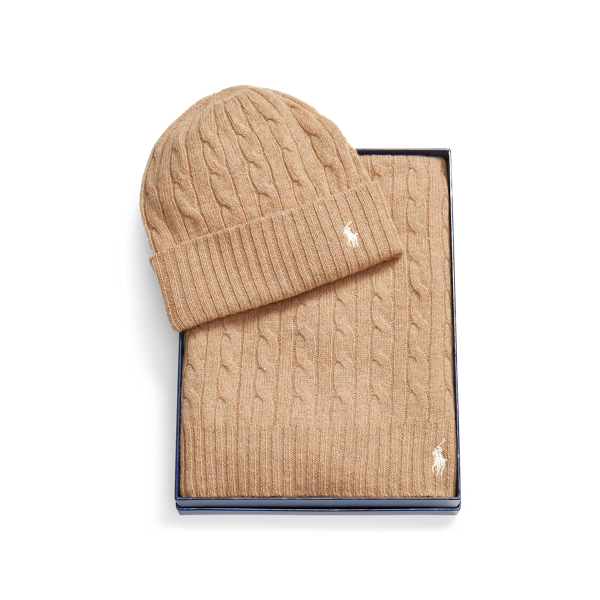 Camel Cable-Knit Hat &amp; Scarf Gift Set Polo Ralph Lauren 2