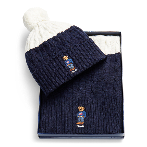 Navy/Cream Polo Bear Hat &amp; Scarf Gift Set Polo Ralph Lauren 2