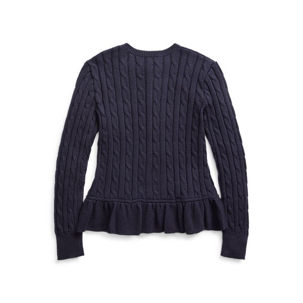 RL Navy Cable Cotton Peplum Cardigan Girls 7-16 2