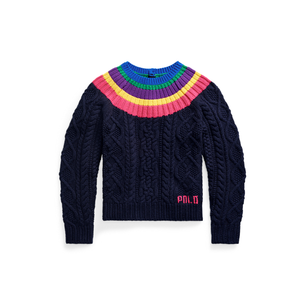 Navy Multi Aran-Knit Fun Jumper Girls 7-16 2