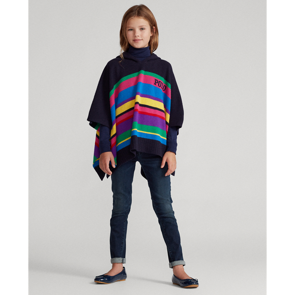 Rl Navy Stripe Striped Merino Wool Poncho GIRLS 7-14 YEARS 3