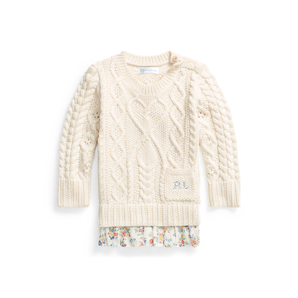 Floral-Hem Aran-Knit Sweater