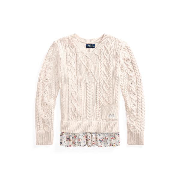 Aranstrickpullover mit Blumensaum Girls 7-14 Years in 1