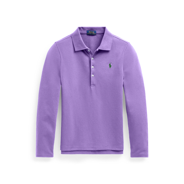 Rugby Purple/Lifeboat Gre Stretch Mesh Long-Sleeve Polo Girls 7-14 Years 1