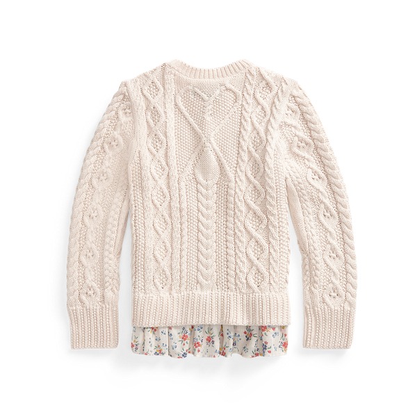 Guide Cream Floral-Hem Aran-Knit Jumper GIRLS 1.5-6.5 YEARS 2