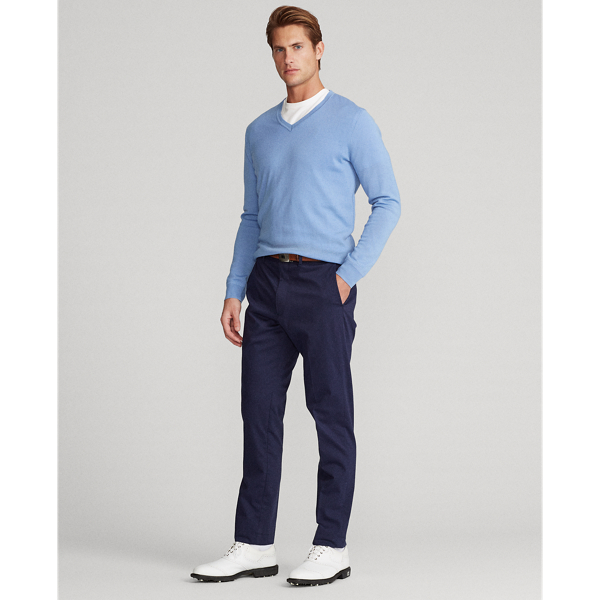 Washable Merino V-Neck Sweater Polo Golf in Fall Blue 3