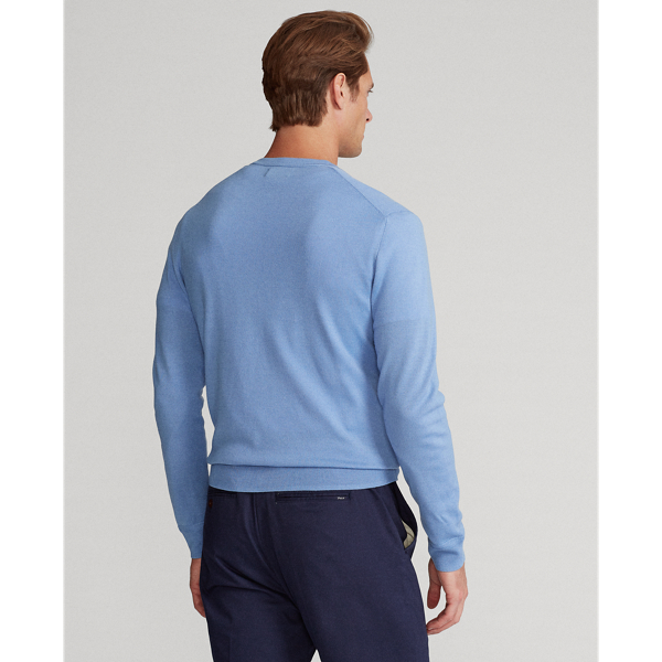 Washable Merino V-Neck Sweater Polo Golf in Fall Blue 4