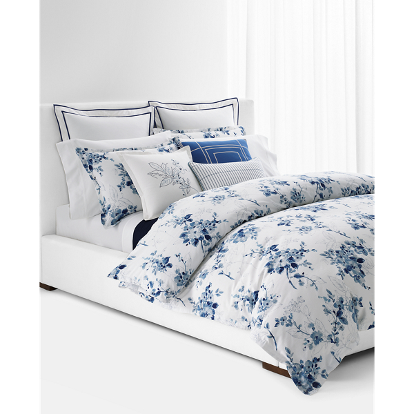 Blue And White Sandra Floral Percale Comforter Set Lauren Home 4