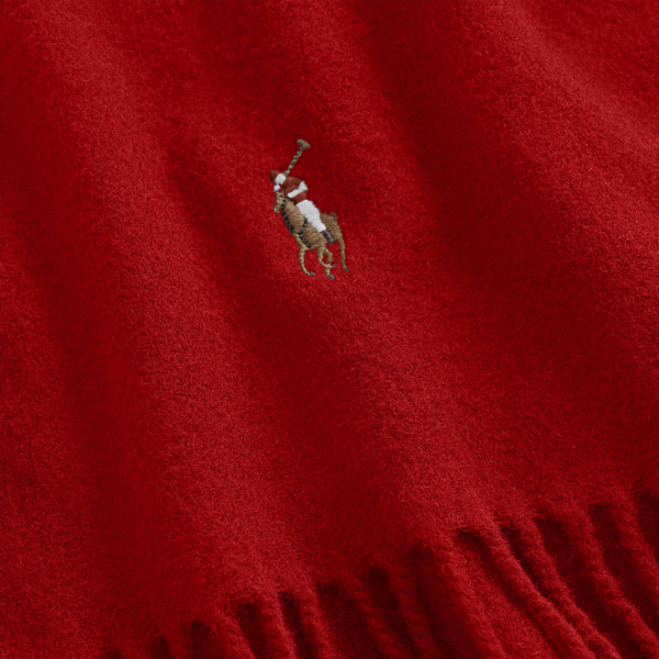 RL Red Fringed Virgin Wool Scarf Polo Ralph Lauren 2