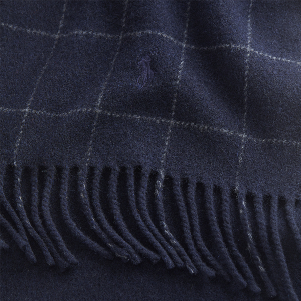 Aviator Navy Reversible Windowpane Wool-Blend Scarf Polo Ralph Lauren 2