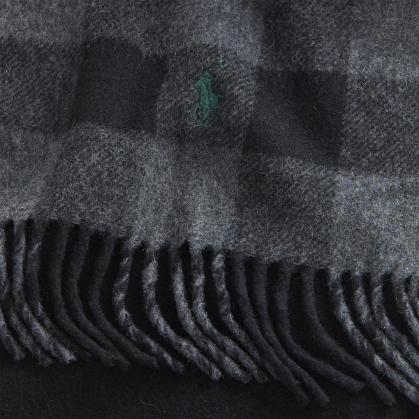 Black Charcoal Reversible Buffalo Check Scarf Polo Ralph Lauren 2
