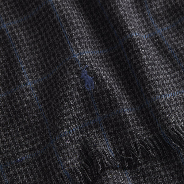 Black/Blue Plaid Merino Wool Scarf Polo Ralph Lauren 2