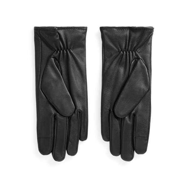 Black Leather-Cashmere Gloves Lauren 2