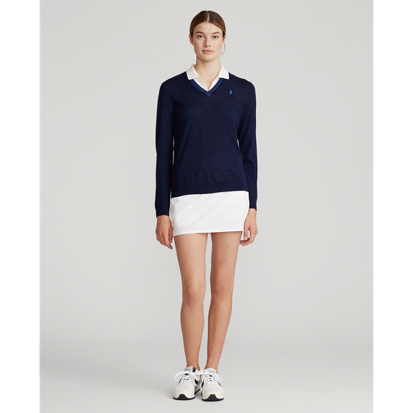 Refined Navy/Summer Royal Merino Wool V-Neck Jumper Ralph Lauren Golf 4