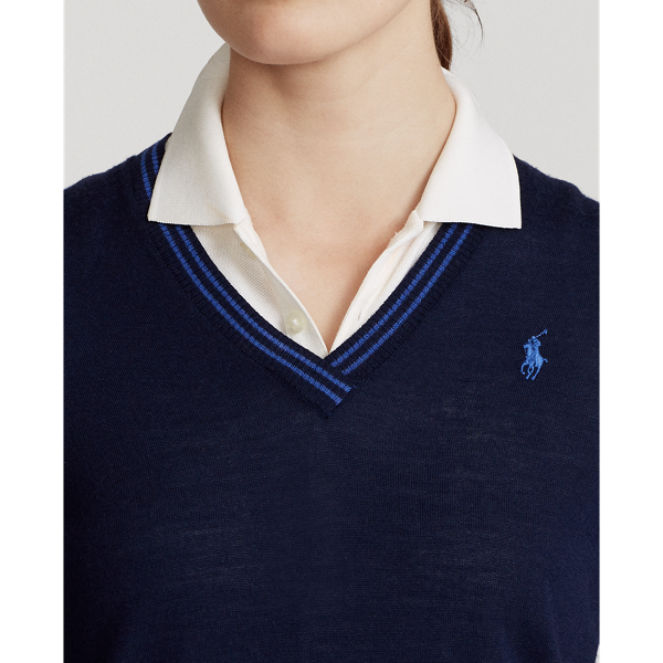 Refined Navy/Summer Royal Merino Wool V-Neck Jumper Ralph Lauren Golf 6