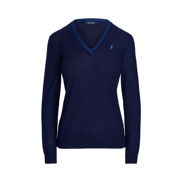 Refined Navy/Summer Royal Merino Wool V-Neck Jumper Ralph Lauren Golf 2