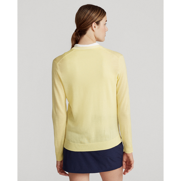 Bristol Yellow/White Merino Wool V-Neck Jumper Ralph Lauren Golf 5