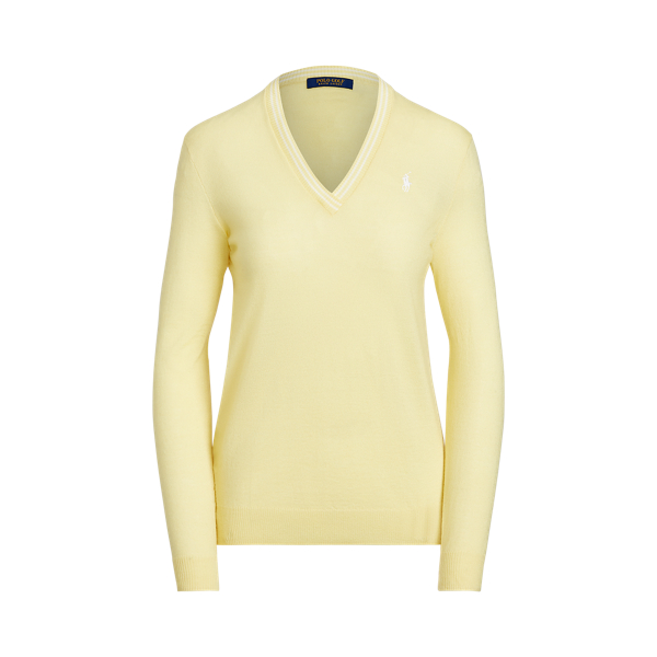Bristol Yellow/White Merino Wool V-Neck Jumper Ralph Lauren Golf 2