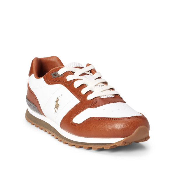 White/Saddle Classic Runner Leather-Trim Trainer Polo Sport 2