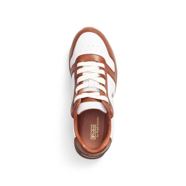 White/Saddle Classic Runner Leather-Trim Trainer Polo Sport 4