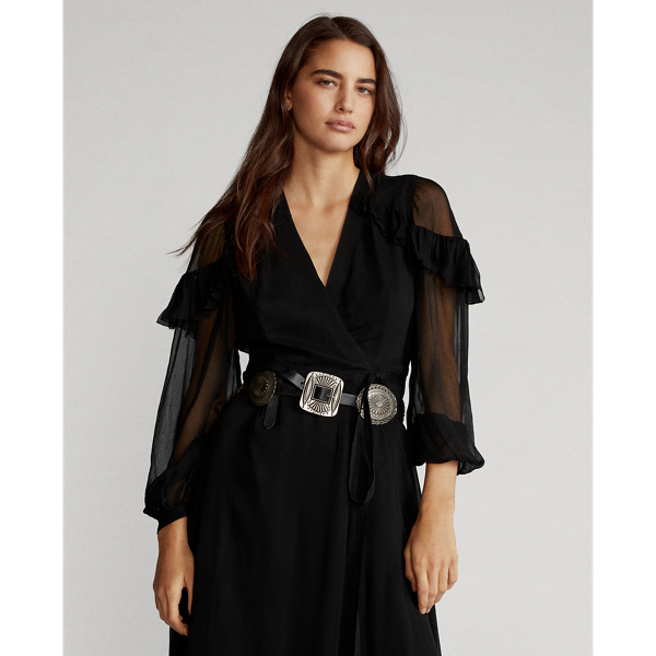 Black Ruffle-Trim Wrap Dress Polo Ralph Lauren 4