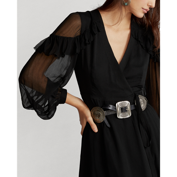 Black Ruffle-Trim Wrap Dress Polo Ralph Lauren 6