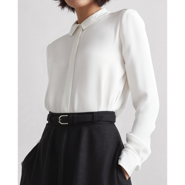 Off White Annabeth Silk Marocain Shirt Ralph Lauren Collection 5