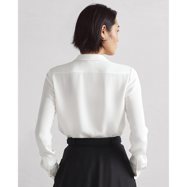 Off White Annabeth Silk Marocain Shirt Ralph Lauren Collection 6