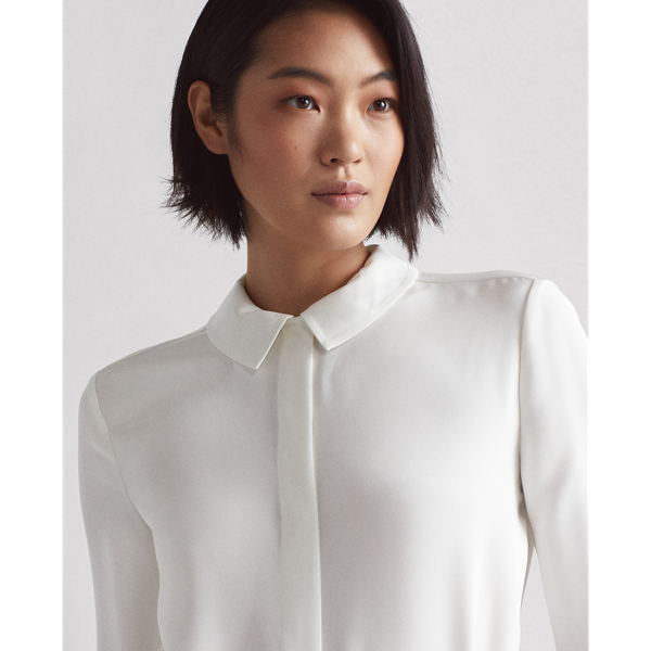 Off White Annabeth Silk Marocain Shirt Ralph Lauren Collection 7