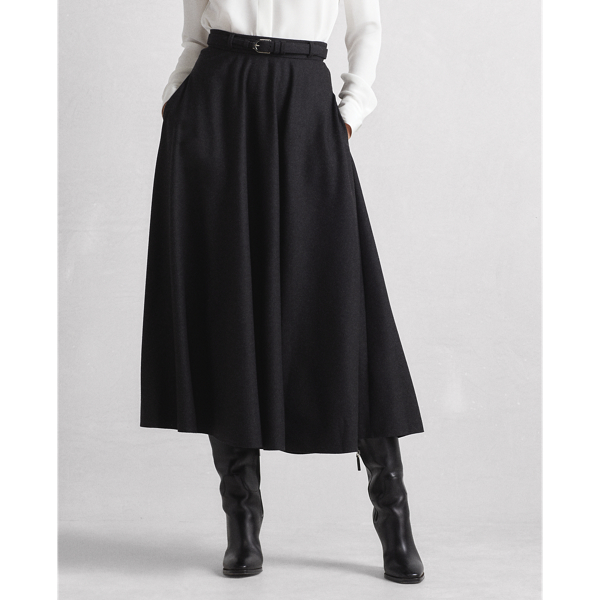 Charcoal Melange Erica Virgin Wool Flannel A-Line Skirt Ralph Lauren Collection 4
