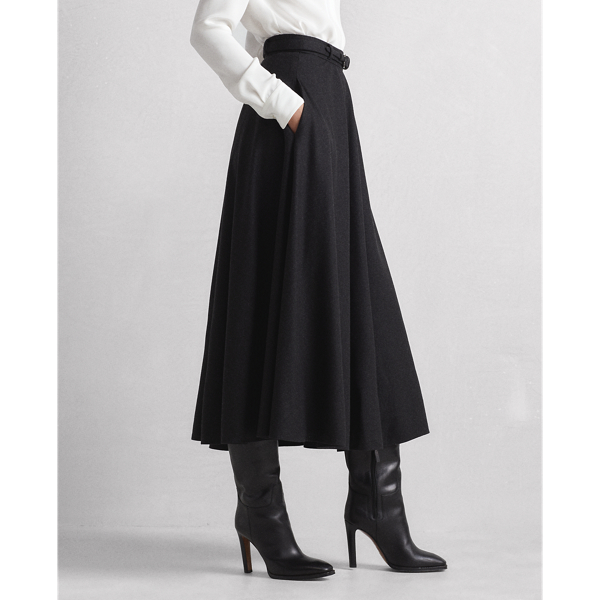 Charcoal Melange Erica Virgin Wool Flannel A-Line Skirt Ralph Lauren Collection 5