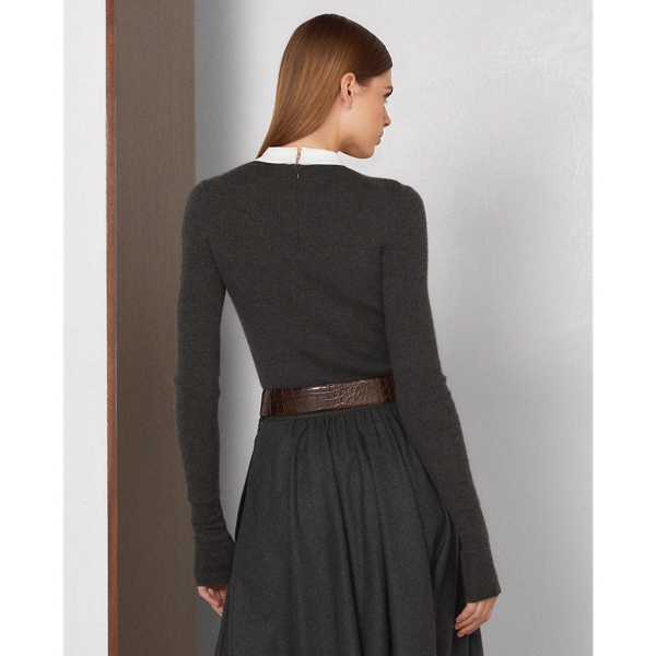Medium Grey Heather Collared Cashmere Jumper Ralph Lauren Collection 5
