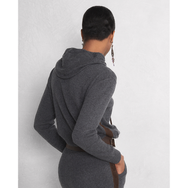 Medium Grey Heather Suede-Stripe Cashmere Hoodie Ralph Lauren Collection 5