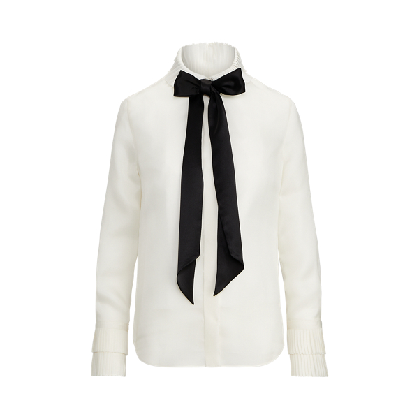 Quinton Pleated Silk Tie-Neck Shirt Ralph Lauren Collection in 1