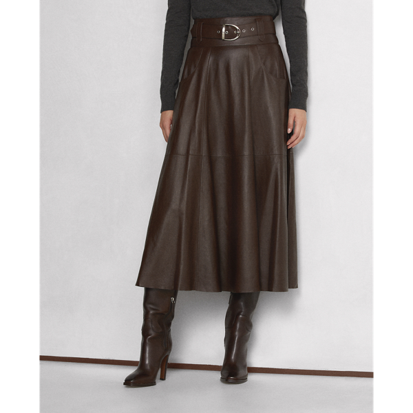 Luggage Brown Neha Lambskin A-Line Skirt Ralph Lauren Collection 4