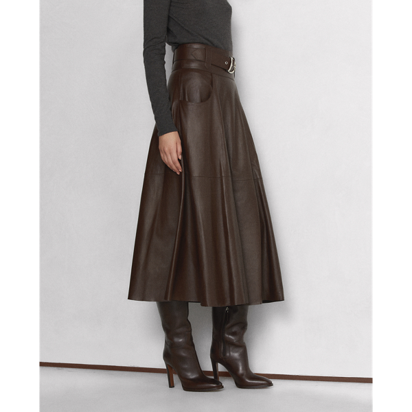 Luggage Brown Neha Lambskin A-Line Skirt Ralph Lauren Collection 5