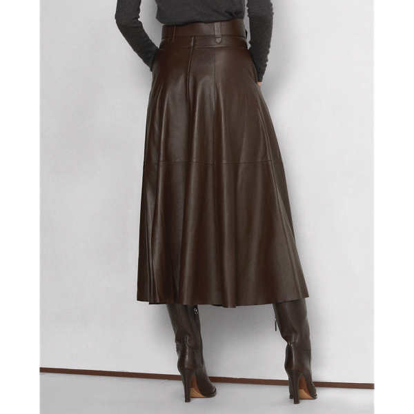 Luggage Brown Neha Lambskin A-Line Skirt Ralph Lauren Collection 6