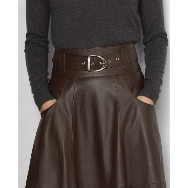 Luggage Brown Neha Lambskin A-Line Skirt Ralph Lauren Collection 7